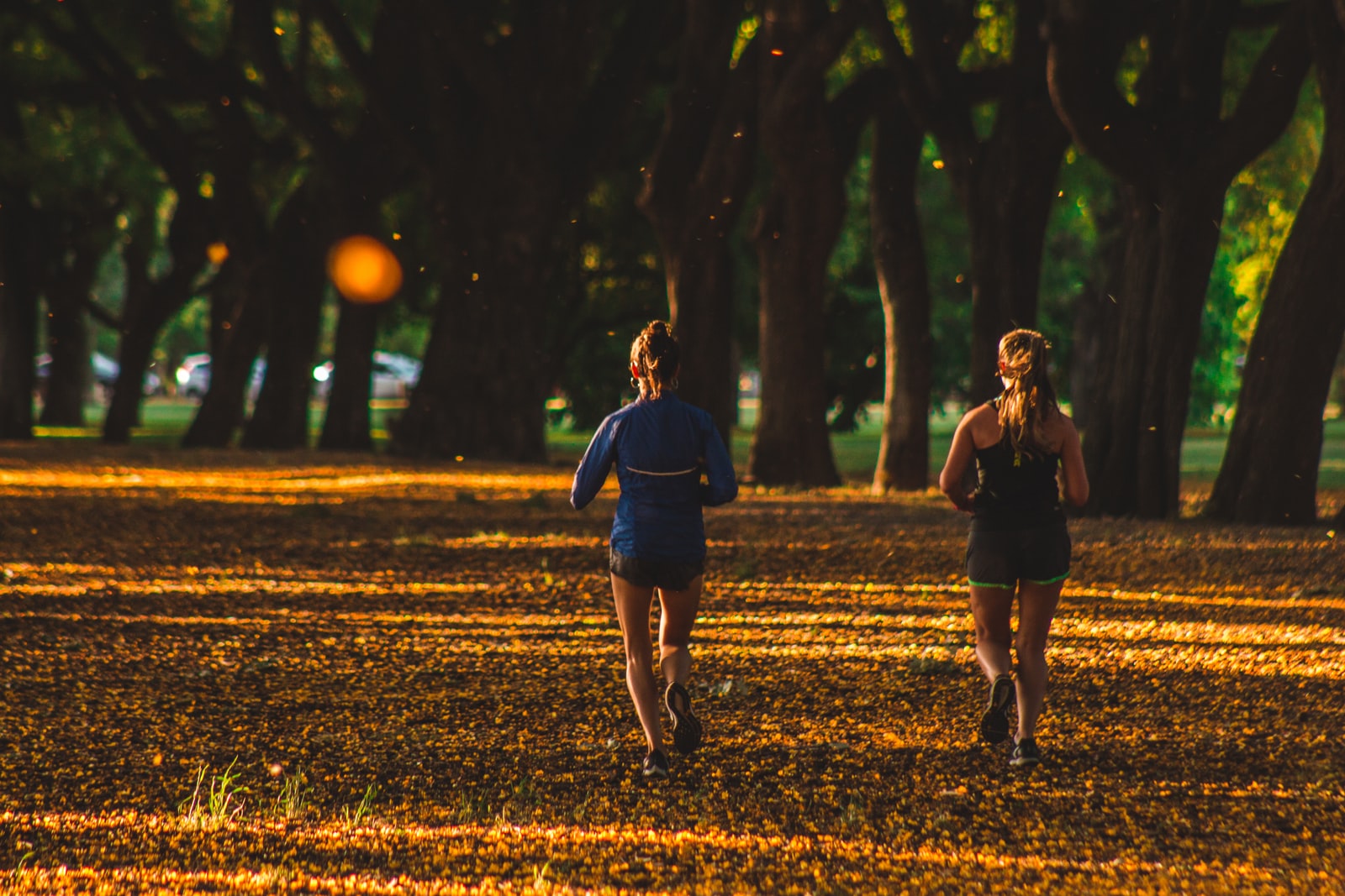 two women running on park